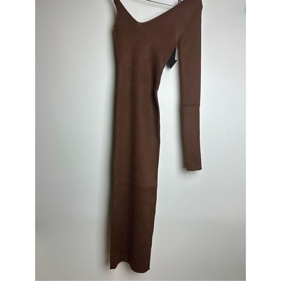 Brown one shoulder midi dress - Picture 6 of 9
